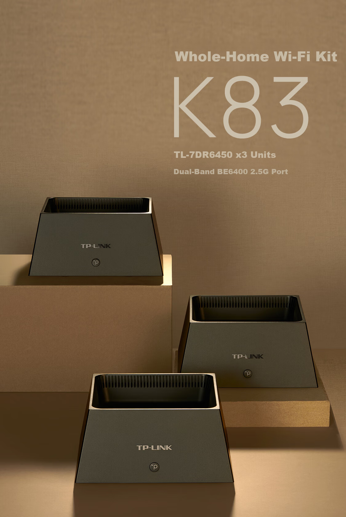 TP-LINK Whole Home Router BE6400 5G WiFi7 Mesh System Triple Pack K83 Gigabit Dual-Band 2.5G Port Large Home Easy Expansion Plug and Play 1