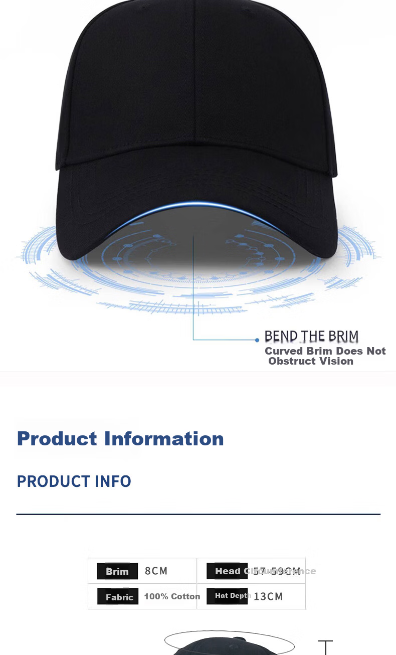 Jingsu [JD Own Brand] Men's Black Baseball Cap Large Head Circumference Slim Face Four Seasons Korean Style Duckbill Cap 7