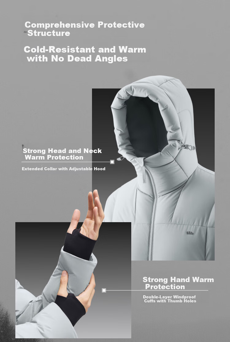 Beneunder Men's Water-Repellent Down Jacket Warm Outdoor Windproof Waterproof Machine-Washable Hooded Coat HD111 Light Mist Gray XL 14