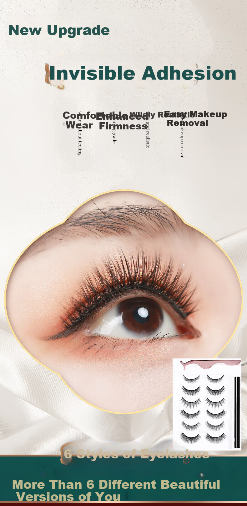 Yushang Jiaren Magnetic False Eyelashes 6 Pairs Glue-Free Reusable Magnetic Lash Newbie Makeup New Year Makeup Tool 1