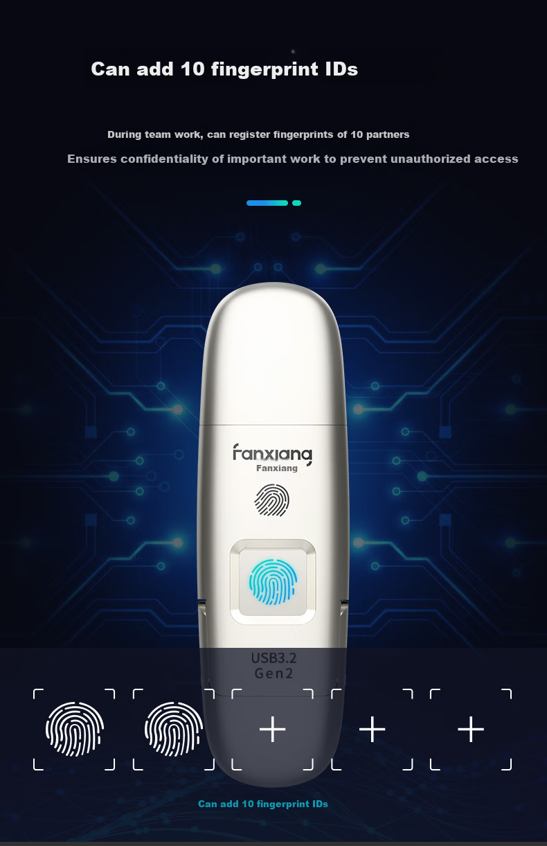 FANXIANG Solid State USB Drive 512GB USB 3.2 Type-C Fingerprint Encrypted High-Speed Flash Drive Mobile SSD FP651 Champagne Silver 11