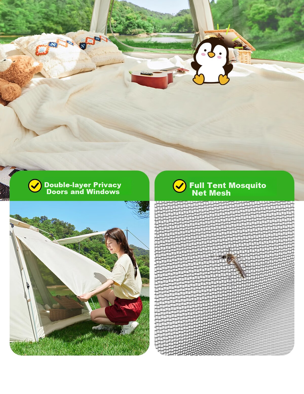 CAMEL Penguin Cute Portable Folding Automatic Tent Outdoor Camping Tent Gear Set Large Matcha Green 24