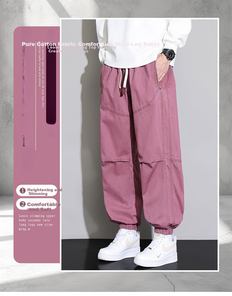 Top Youth Pure Cotton Men's Pants Autumn Winter Washed Jogger Cargo Pants Plus Size Loose Casual Trousers Black L 1