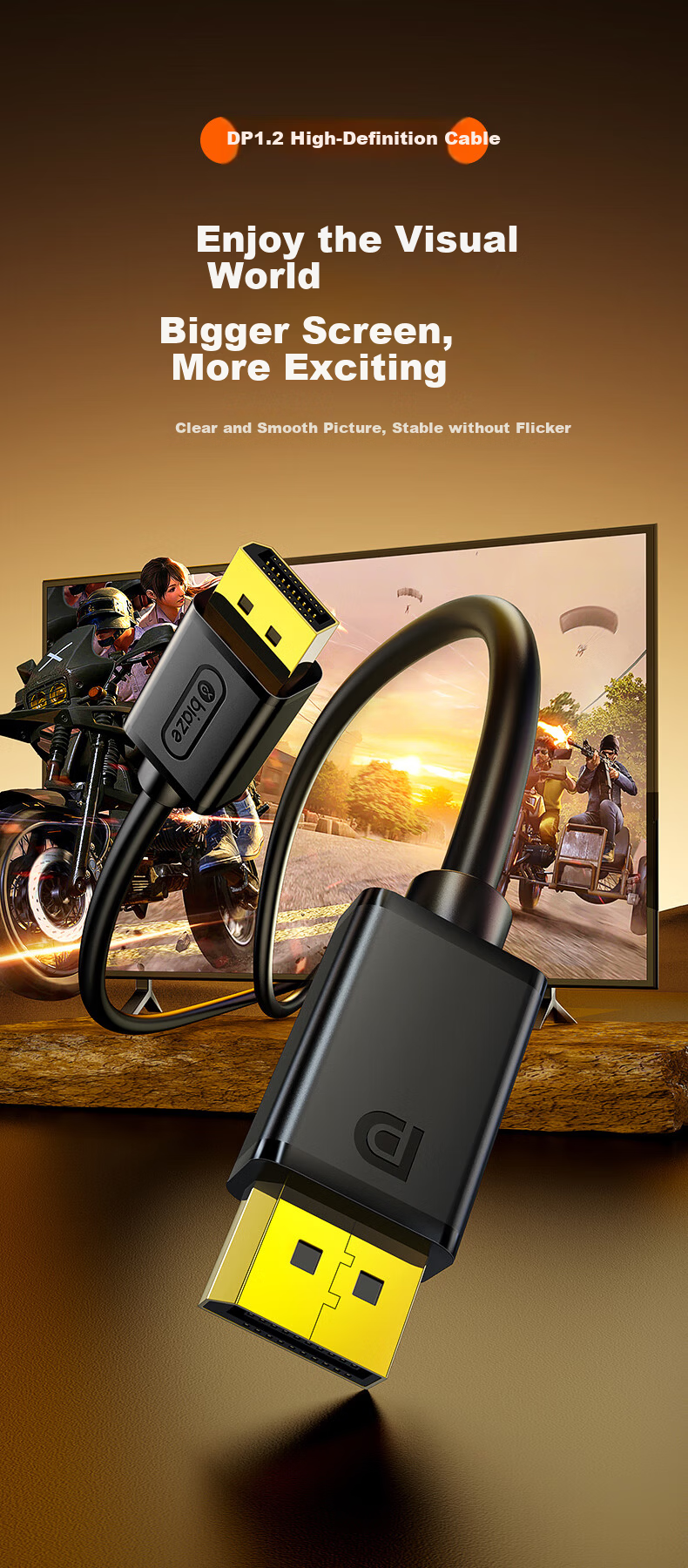 BIAZE DP Cable 1.2 Version 4K UHD Male-to-Male 2K/144Hz Desktop PC Graphics Card Laptop Monitor Video Cable 3M 1