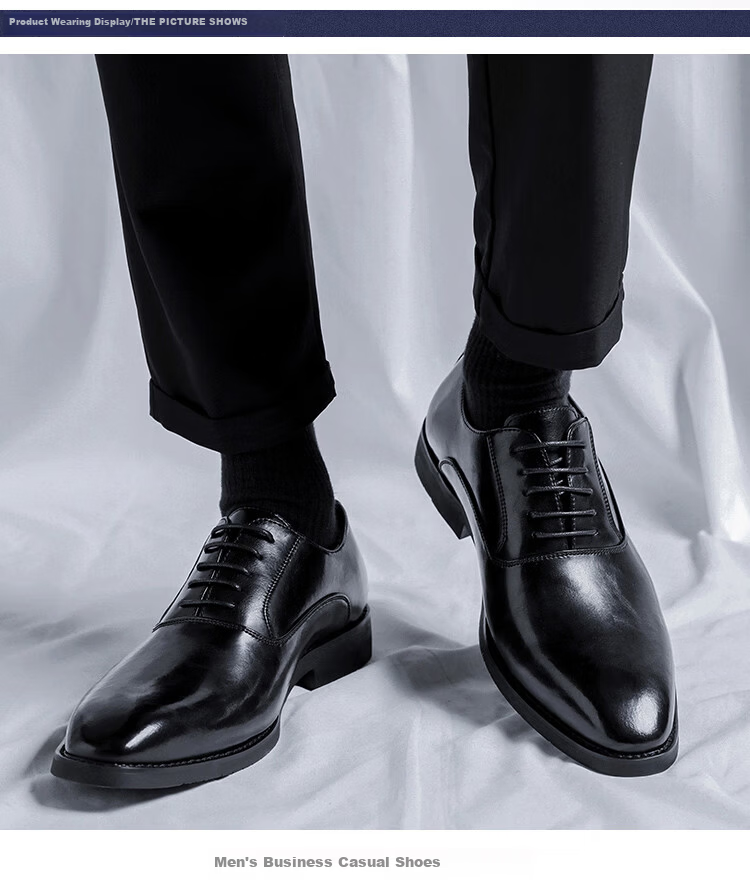 Poitulas Men's Black Pointed Toe Lace-Up Business Casual Derby Dress Shoes British Style Wedding Shoes 8022 Size 42 7