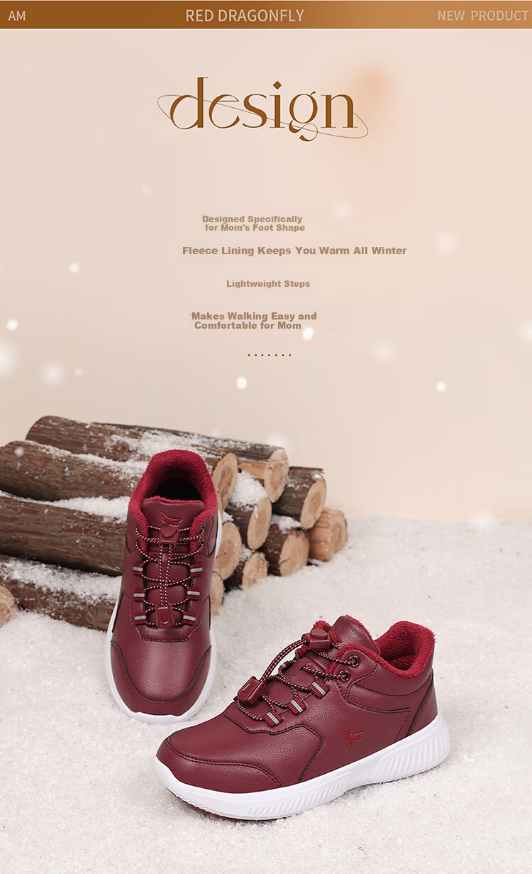 Red Dragonfly Women's Walking Shoes Autumn Winter Fleece Lightweight Breathable Casual Cotton Shoes EXC451011 Wine Red Size 35 2