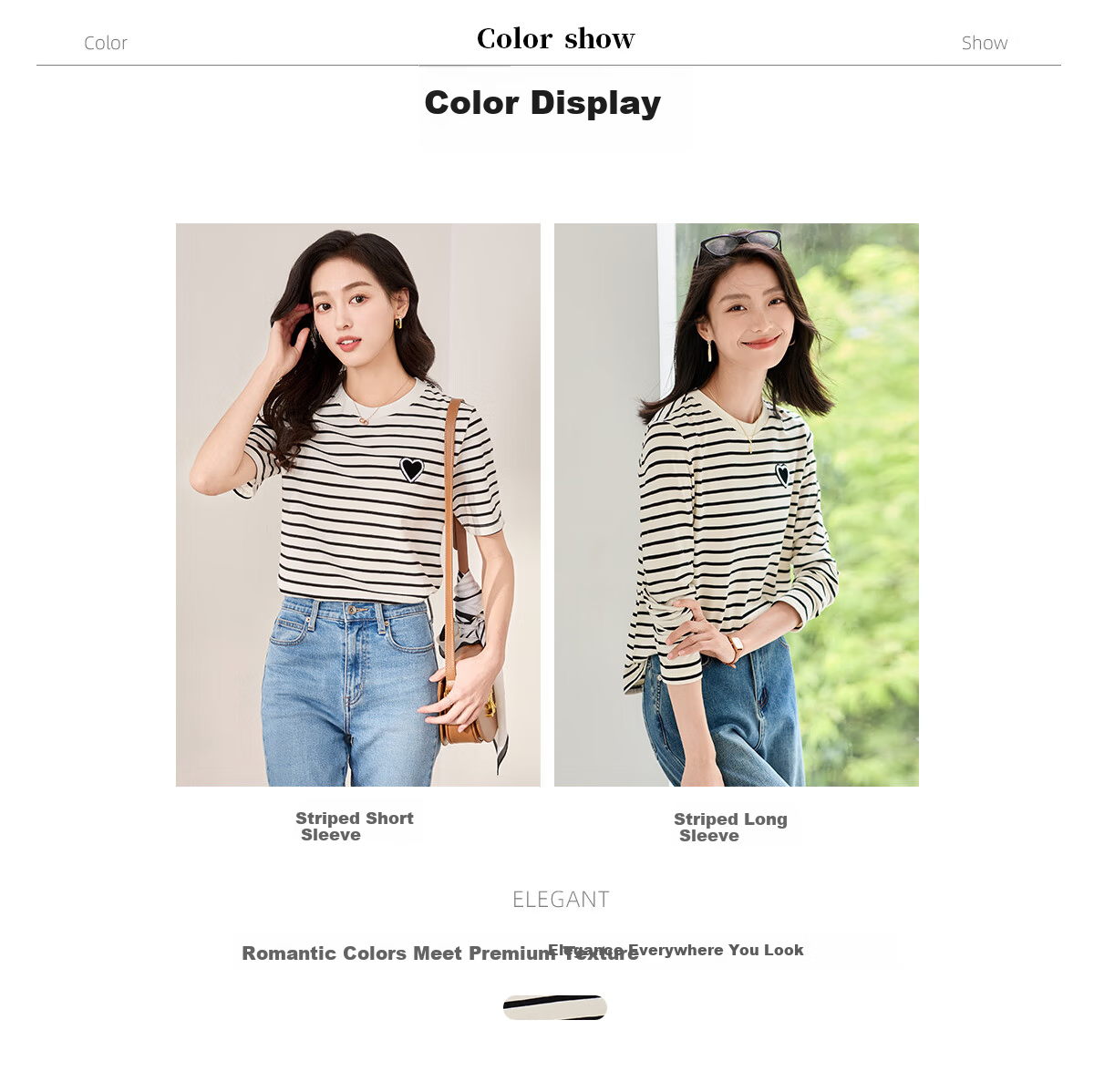 Chushen Summer Short-Sleeve T-Shirt for Women, Fashionable Versatile Round Neck Heart Logo Striped Pure Cotton Half-Sleeve Top S13KT1172 8