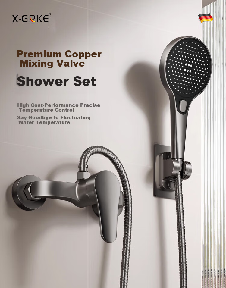 X-GRKE [Germany] Shower Faucet Set Full Copper Body Bathroom Shower Set High Pressure Shower Mixer Valve 4
