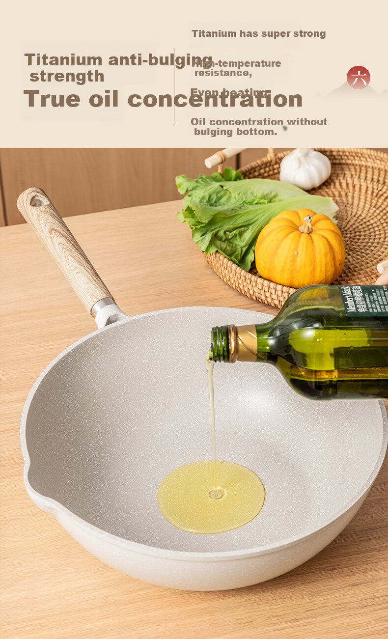 CaROTE Non-Stick Titanium Frying Pan 28cm Maifan Stone Wok Flat Bottom Pan for Induction and Gas Stove 3