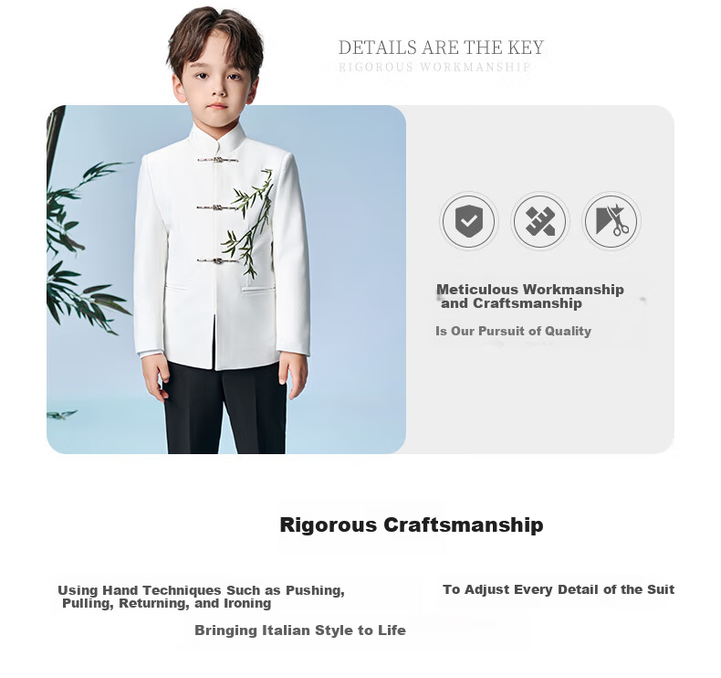 Romon Boys' Zhongshan Suit New Chinese Style Children's Performance Tang Suit Boys' Chinese Style Suit Set White 160 15