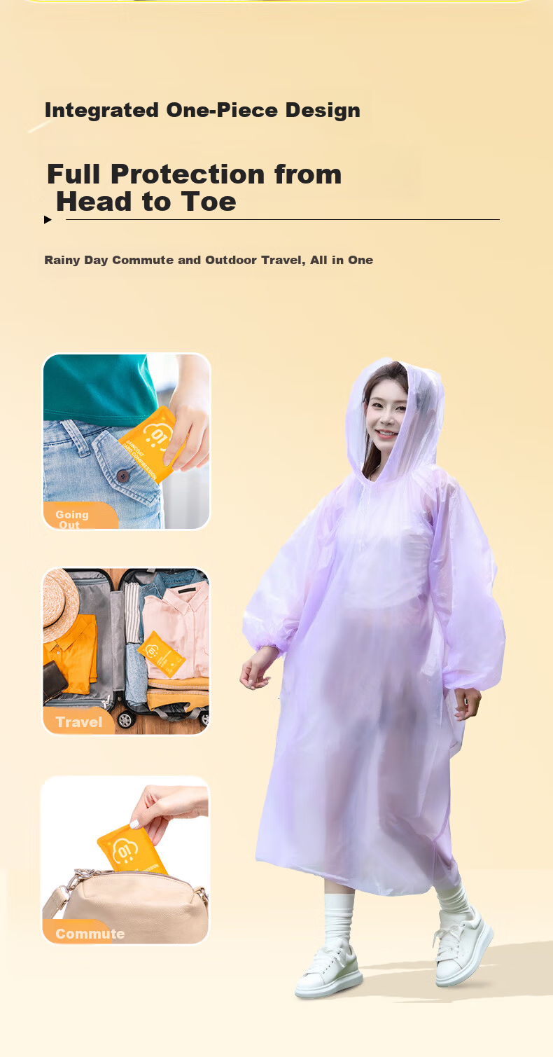 Deli Disposable Thickened Portable Card Raincoat with Hood for Electric Motorcycle Rainproof Hiking 5-Pack 3