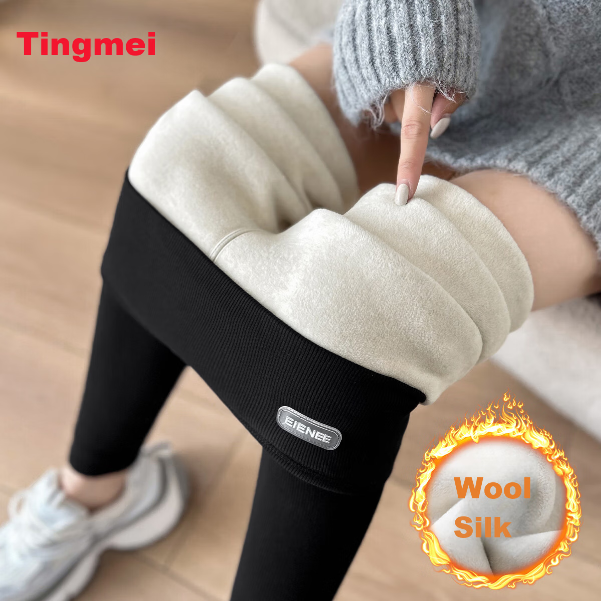 Tingmei Women's Thermal Leggings with Wool, Mulberry Silk, and Cotton - Slim Fit High Waist Magic Pants, Fleece Lined and Thickened