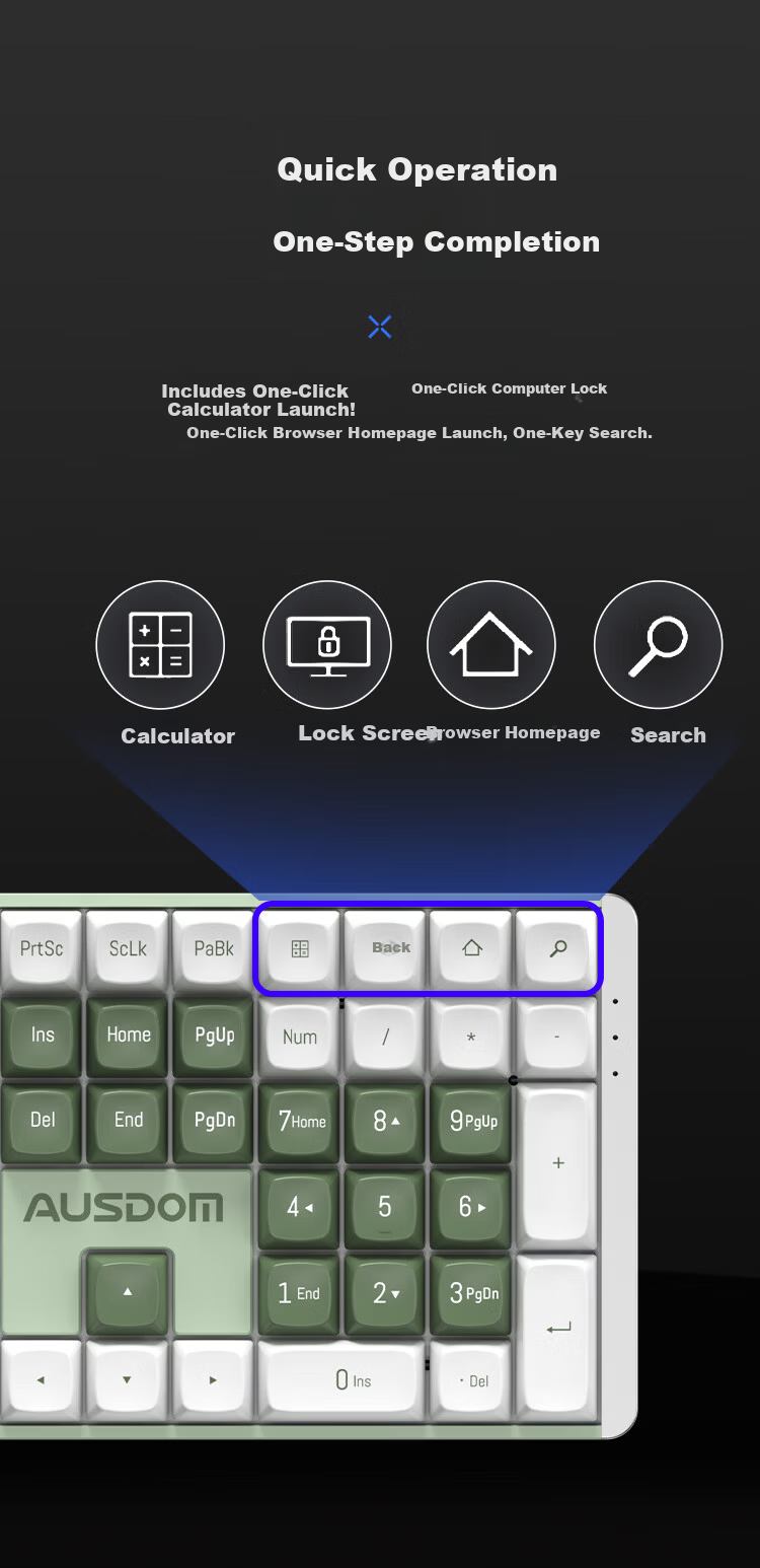 AUSDOM HOLA108 Wireless Keyboard and Mouse Combo Office Gaming Mechanical Keyboard 108-Key Anti-Ghosting Full Layout Desktop Computer Set Green White 12