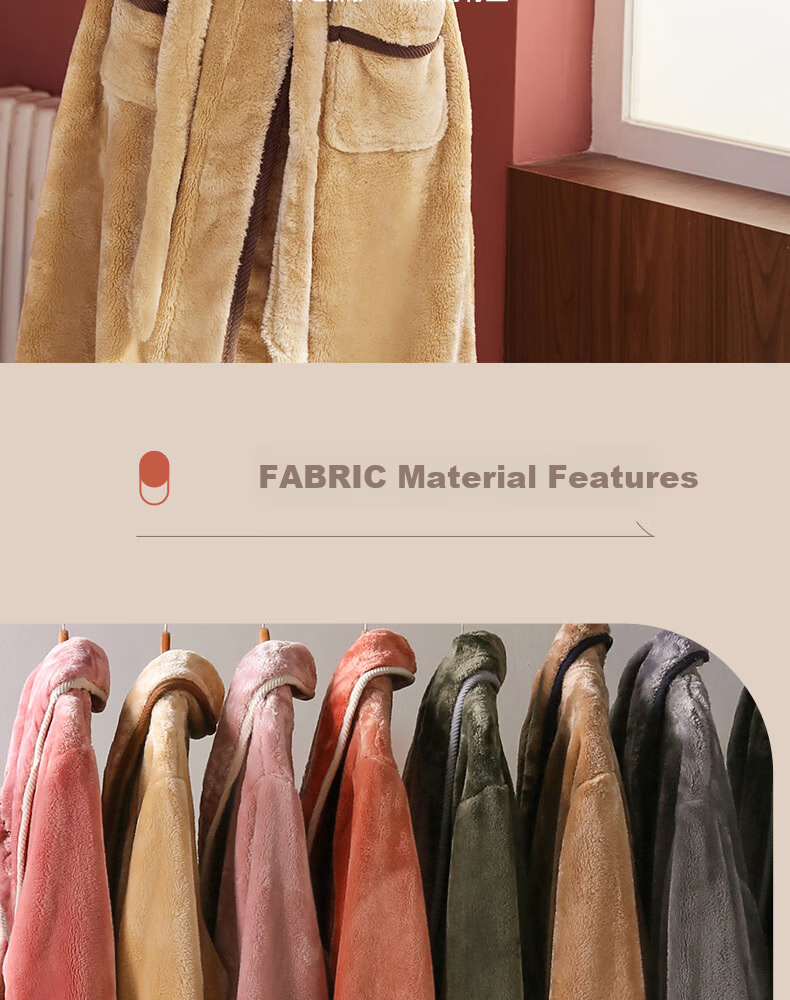 FENTENG Autumn Winter New Thickened Flannel Couple's Long Coral Fleece Bathrobe Men's Pajamas Homewear 10