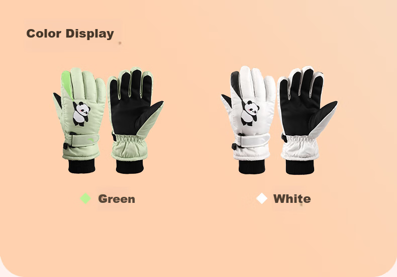 ANTA Kids Winter Thermal Gloves Cold-Resistant Ski Gloves for Boys and Girls, Fleece-Lined Thickened Outdoor Anti-Freeze Five-Finger Gloves, Green M 17