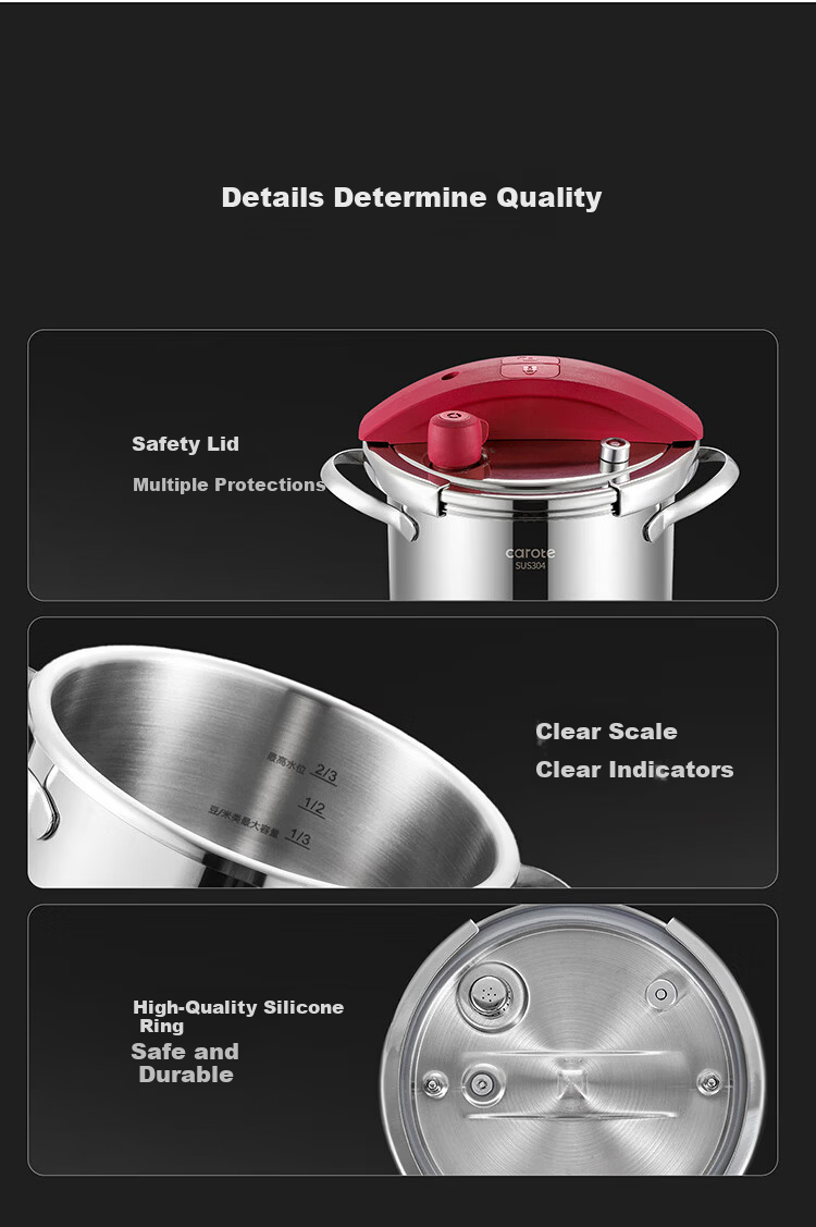 Carrot Pressure Cooker 4L Explosion-Proof Household Thickened 304 Stainless Steel One-Press Open Compatible with Gas and Induction Cooktops 9