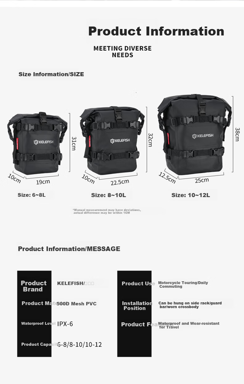 KELEFISH Motorcycle Guardrail Edge Protective Reflective Side Bag Waterproof Travel Hanging Bag Warrior Model 8-10*1 4