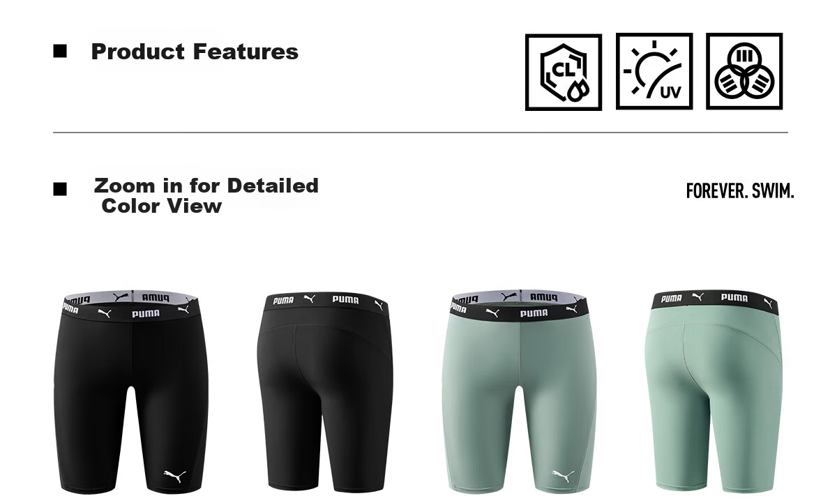 PUMA Men's Chlorine-Resistant Anti-Embarrassment Five-Point Swim Trunks Professional Racing Training Swimwear for Adults Spa and Swimming Pool 28