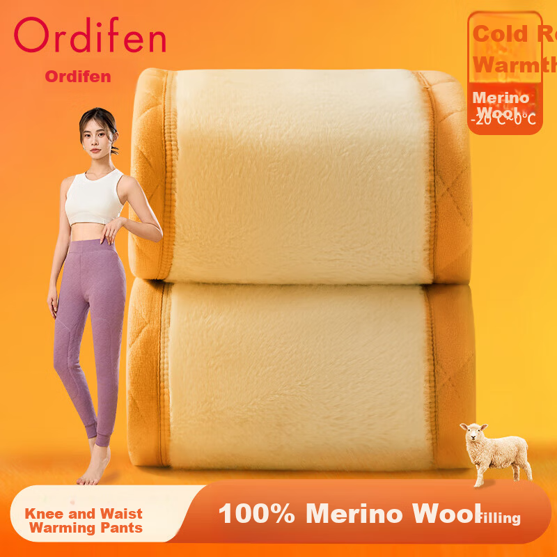 Ordifen 100% Wool Thermal Pants Women Winter Fleece Lined Thickened Knee and Waist Protection Cold Resistant Long Johns Purple XL