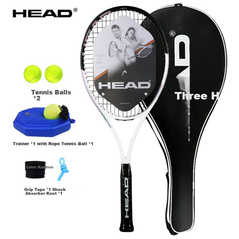 HEAD SPARK Beginner Professional Training Tennis Racket Carbon Composite Unibody Black and White with Tennis Trainer for Men and Women