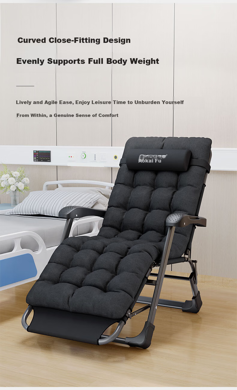 OKeefe Folding Bed Recliner Office Nap Chair Single Bed Nap Chair Care Bed Outdoor Camp Bed with Thickened Cotton Mat 10