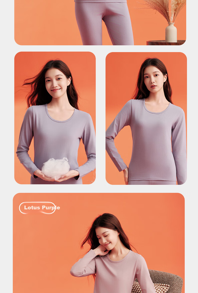 Yiershuang Women's Thermal Underwear High Elastic Cotton Blend Autumn Top and Bottom Set 16