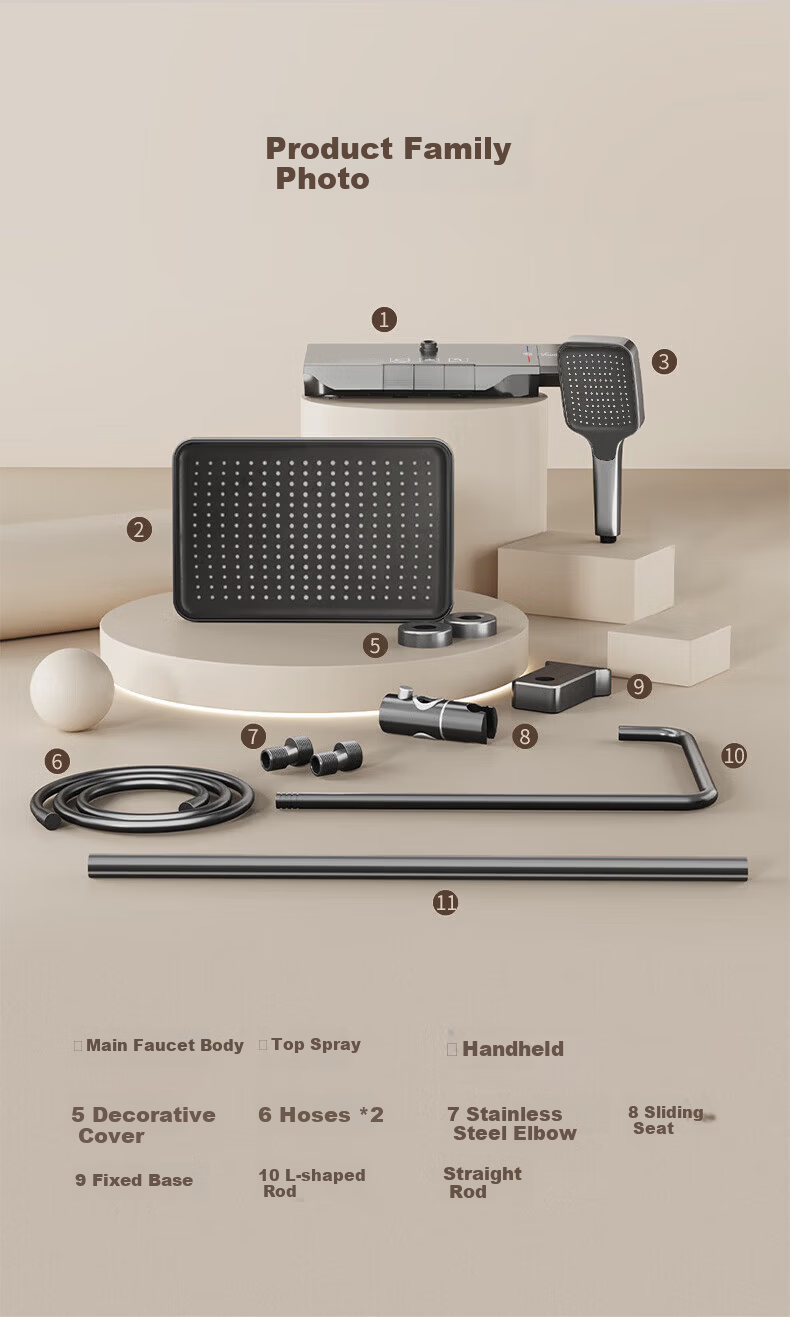Vanward Shower Set Complete Bathroom Shower Head High Pressure Thickened Main Body Piano Key 52 23