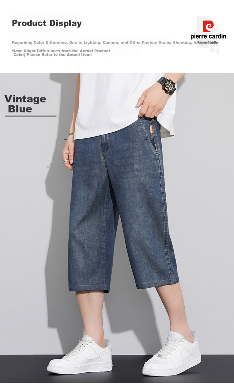 Pierre Cardin Men's Summer Loose Straight Denim Shorts Tencel Cool Seven-Point Pants Vintage Blue Size 28 7