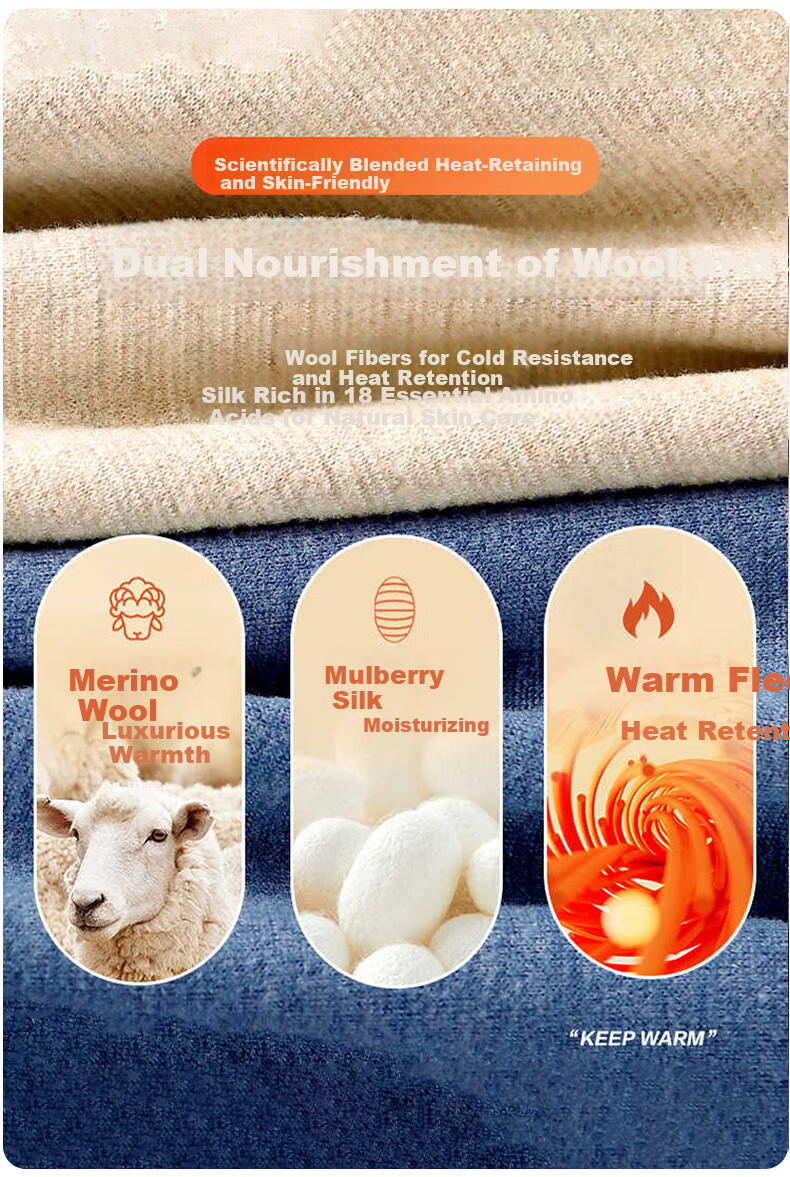 LangSha Men's Thermal Wool and Silk Long Johns 2-Pack, Grade 7 Antibacterial and Anti-Mite, Reversible Fleece-Lined Warm Pants 3