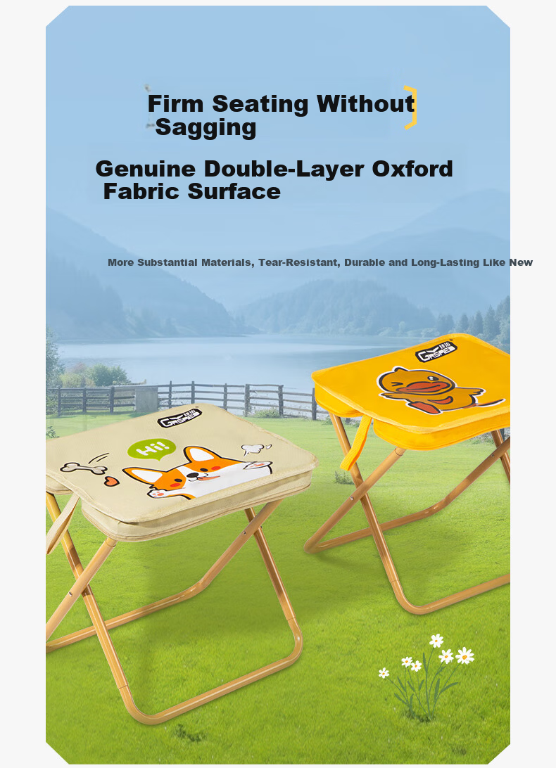 Grsaed Outdoor Folding Stool Portable Small Stool Storage Handbag Fishing Chair Pocket Folding Cartoon Dog Beige 11