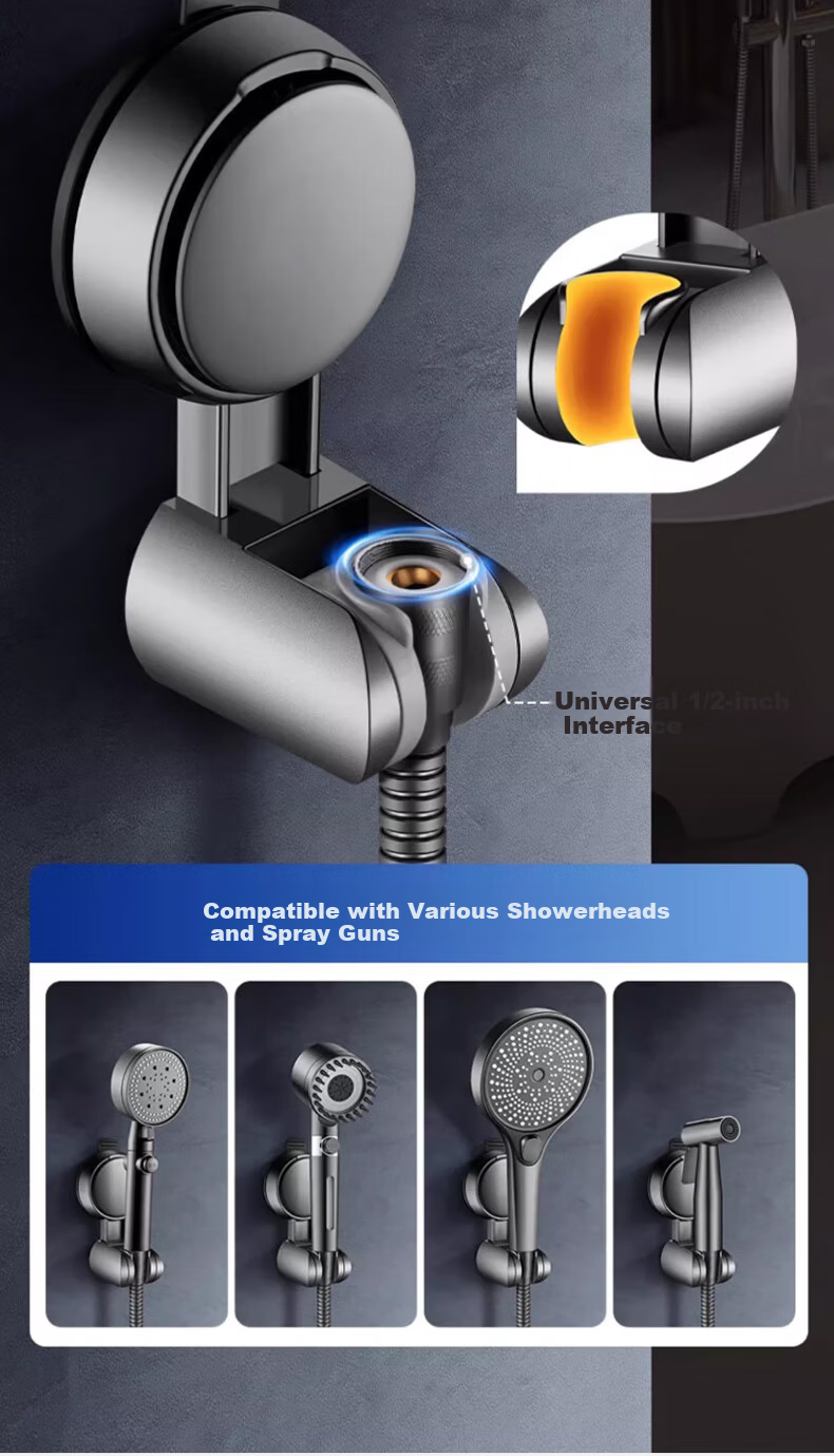 HOMK German No-Drill Suction Cup Shower Holder Adjustable Universal Bathroom Shower Base 16
