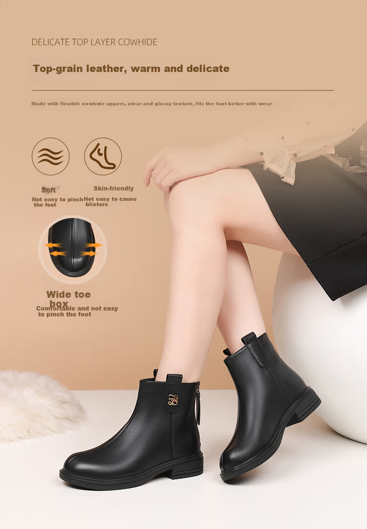 Red Dragonfly Women's Fashion Boots Autumn Winter Height Increasing Versatile Short Boots Commuting Lightweight Stylish Mom Leather Boots WLC457751B Black 38 4