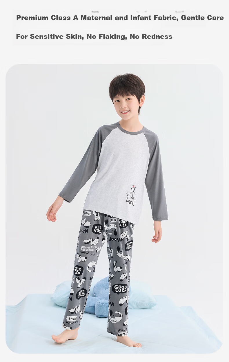 Jiusuiban Children's Pajamas Boys Baby Class A Pullover Crew Neck Autumn Clothes Autumn Pants Large Kids Skin-friendly Cotton Homewear Set 3