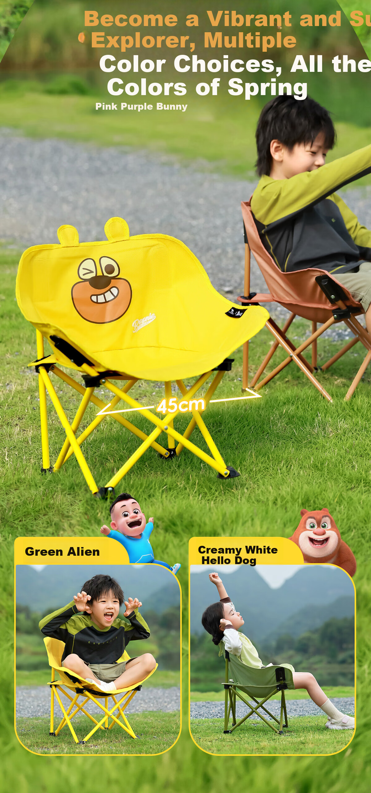 CAMEL 【Camel × Boonie Bears】Children's Moon Chair Outdoor Folding Camping Beach Portable Fishing Stool 6