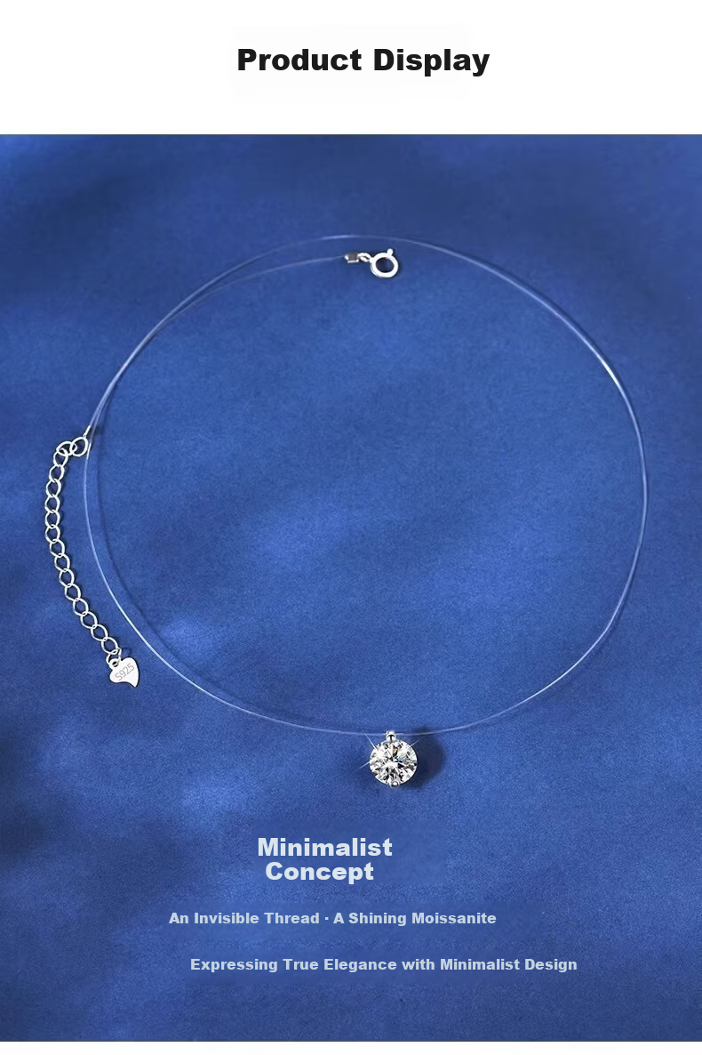 Dijing 520 Gift for Girlfriend Moissanite Necklace Mermaid Tear Pendant Invisible Transparent Fishing Line Clavicle Chain 2