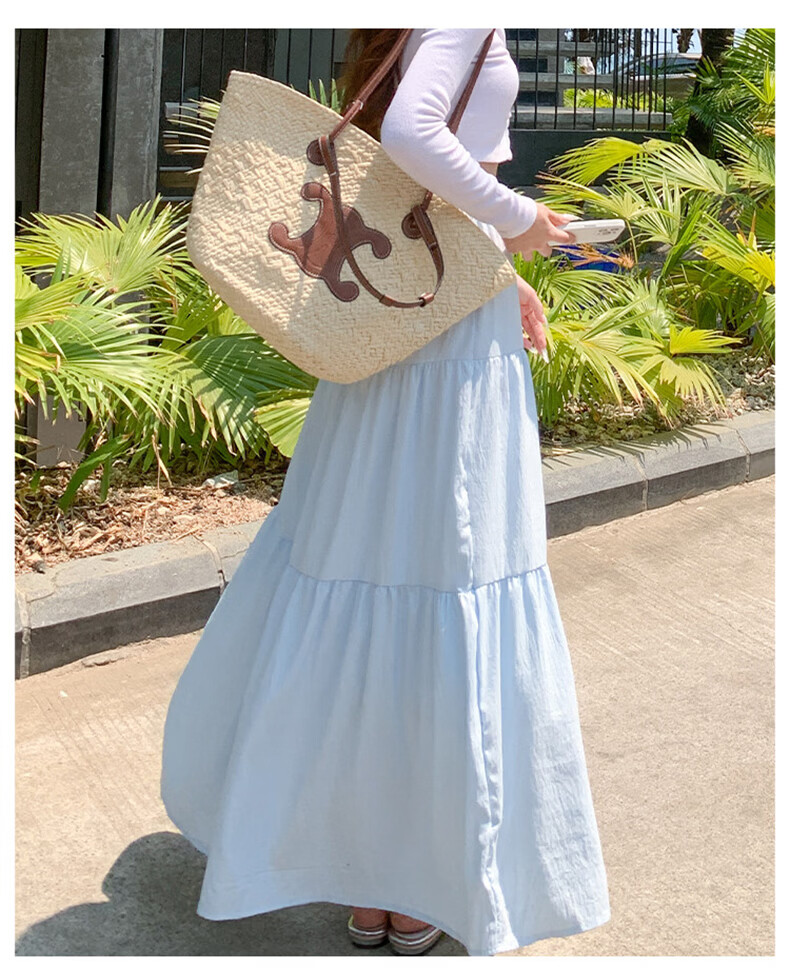 Langsha Women's Summer 2026 New High-Waist Slimming A-Line Pleated Long Skirt Elegant Sweet Puffy Cake Skirt 19