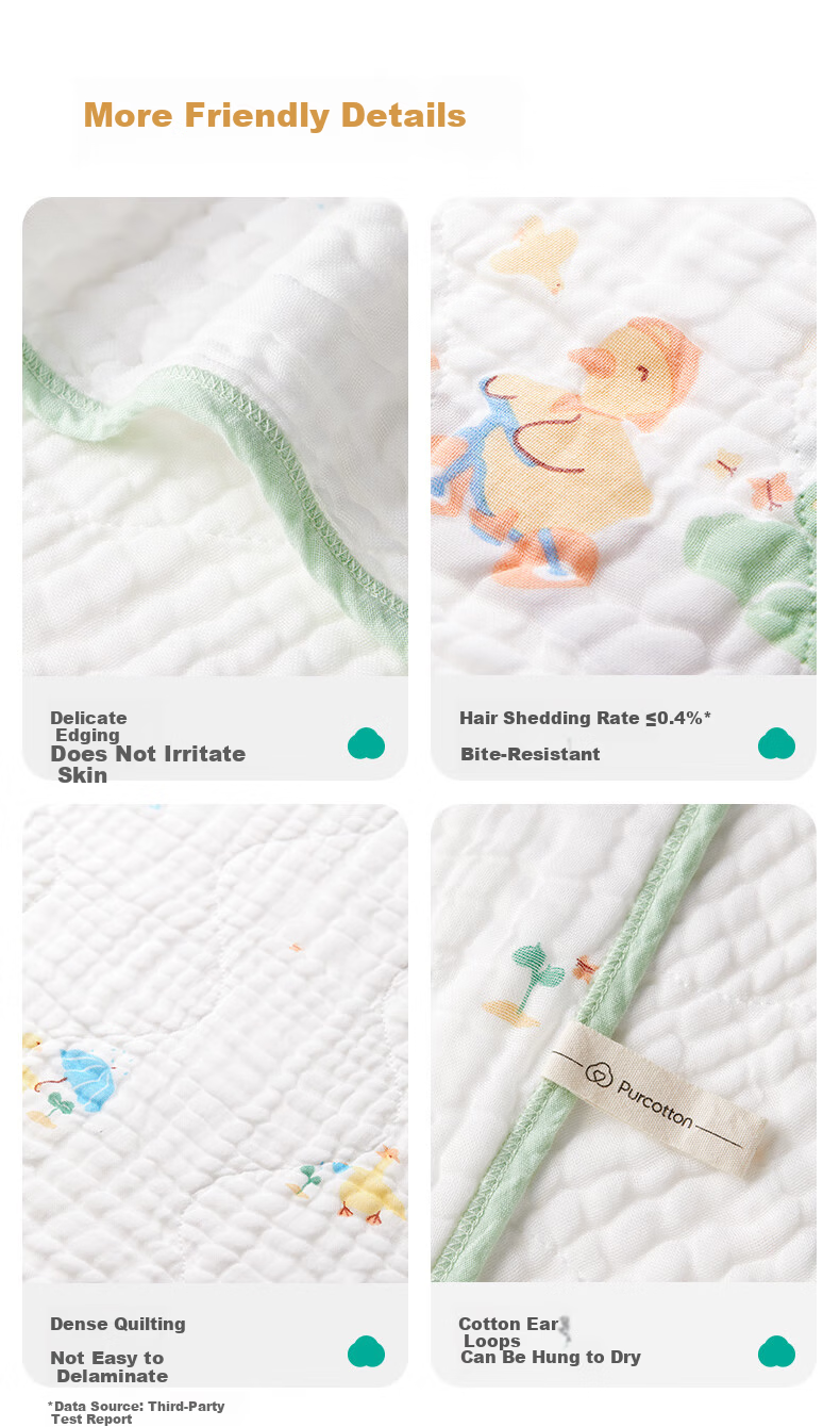 PurCotton Baby Bath Towel, Gauze Bath Towel, Pure Cotton Absorbent, Extra Large And Thick, Newborn Baby Blanket, Towel, 105*105cm 13