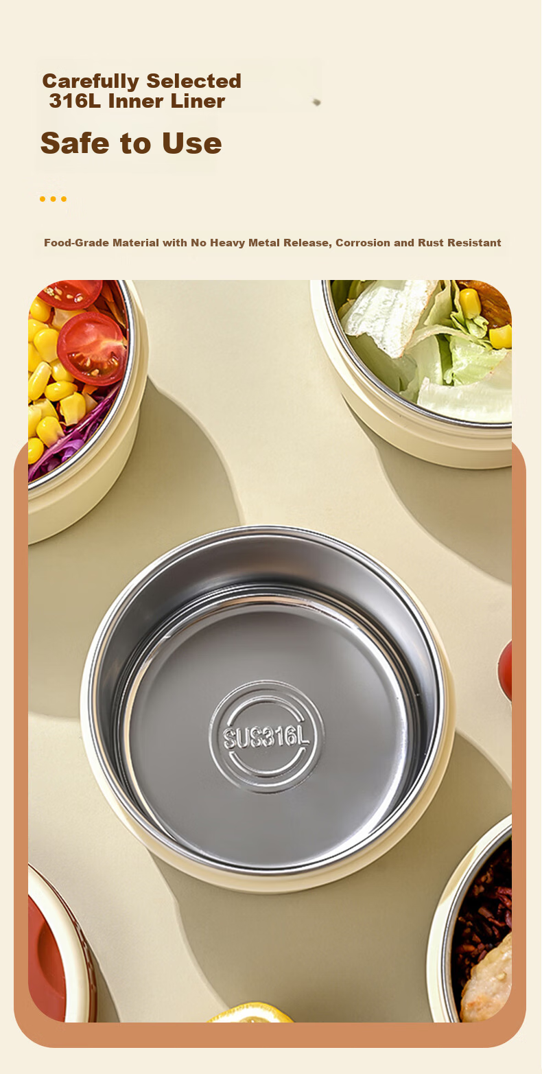 Chuida Huang 316L Stainless Steel Inner Liner Insulated Lunch Box Large Capacity Microwaveable Sealed Portable Bento Box for Office Workers 2