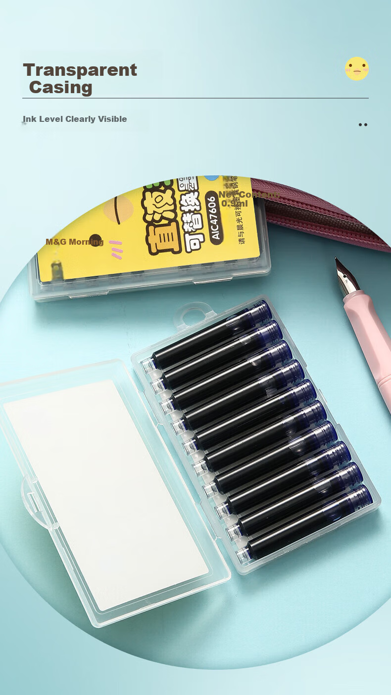 M&G Erasable Pure Blue Ink Refill Cartridge 3.4mm Inner Diameter 10-Pack Replacement Fountain Pen Ink Random Cover Style AIC47606B3 5