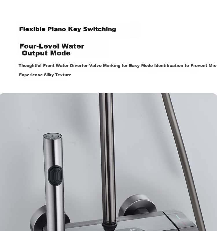 Platinum Pomelo Shower Set with Digital Display Ambient Light, Pressurized Showerhead Full Home Shower System, Piano Key Four-Function 8008 11
