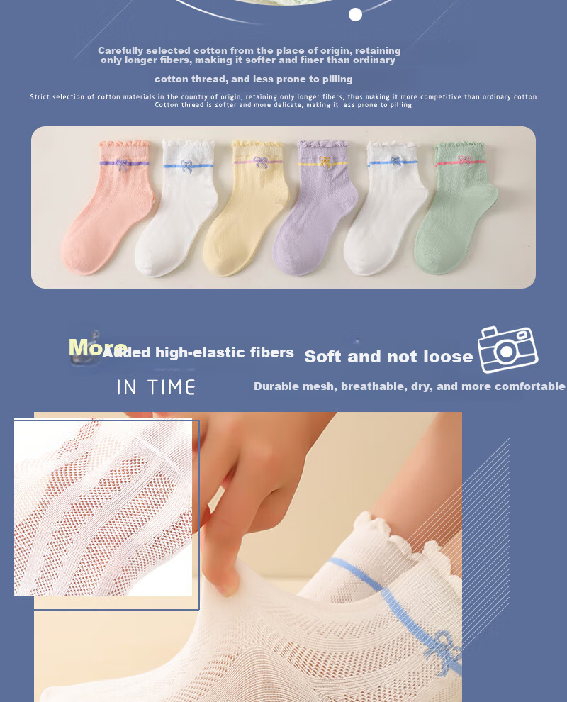 Cotton Lace Children's Socks Baby Kids Odor-Resistant Breathable Sweat-Absorbing Socks 3