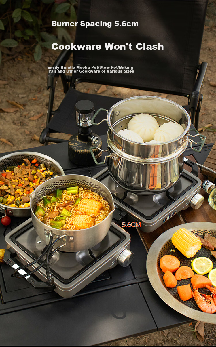 BUERK New Outdoor Portable Folding Split Double-Head Gas Stove Camping BBQ Titanium 8kW 4