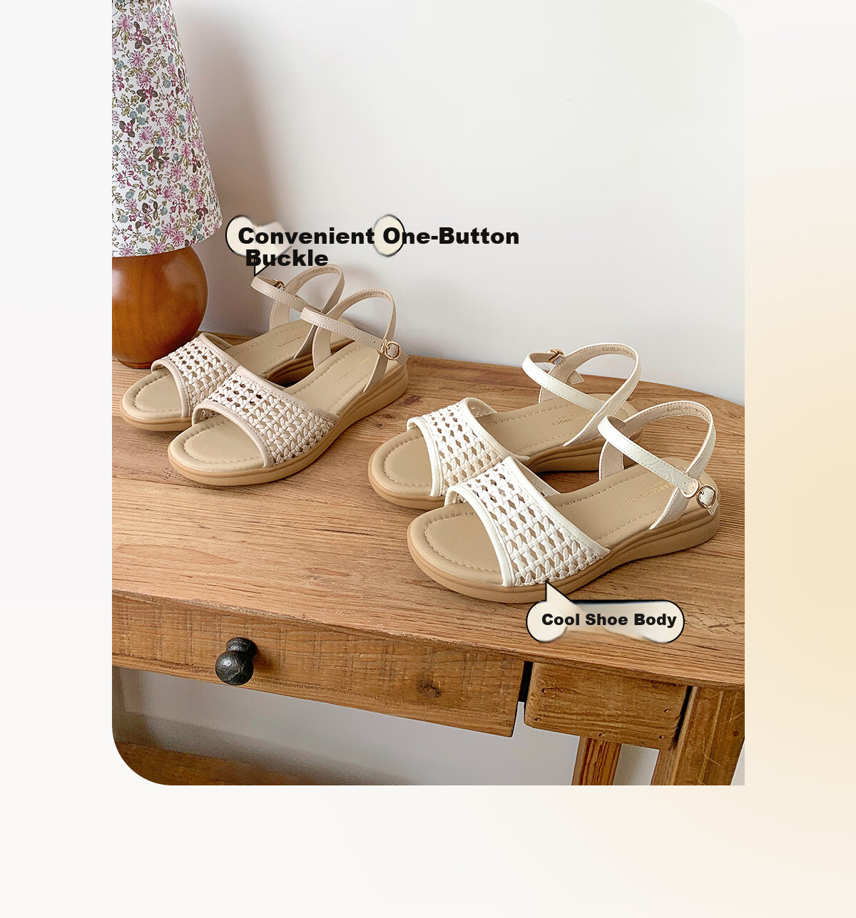 Eierkang Women's Summer Hollow Wedge Mary Jane Sandals Single Strap Middle-aged and Elderly Mom Shoes 49795W Off-white Size 36 3