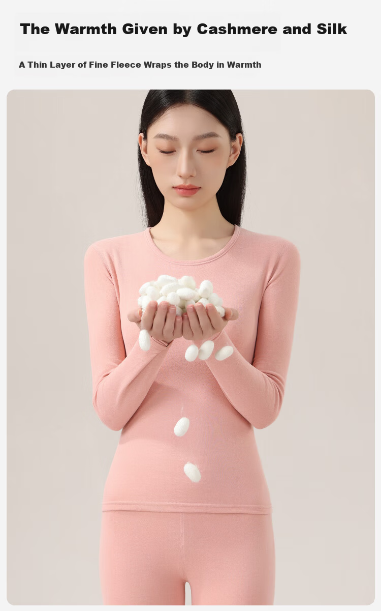 Urban Beauty Women's Cashmere Silk Thermal Fleece Lined Thickened Autumn Long Johns Set Milk Tea Skin L Size 8