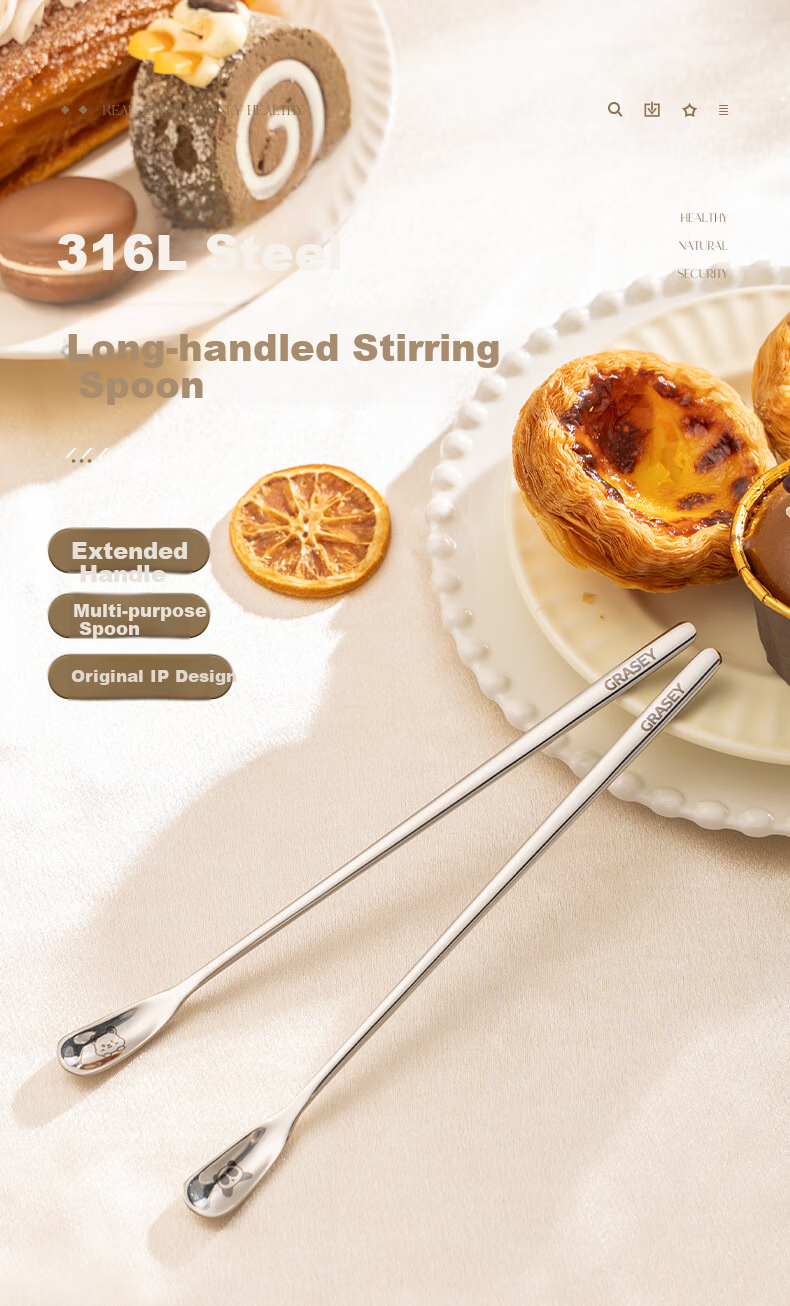 Guangyi 316L Stainless Steel Stirring Spoon Long Handle Coffee Stirrer Honey Spoon GY2660 1