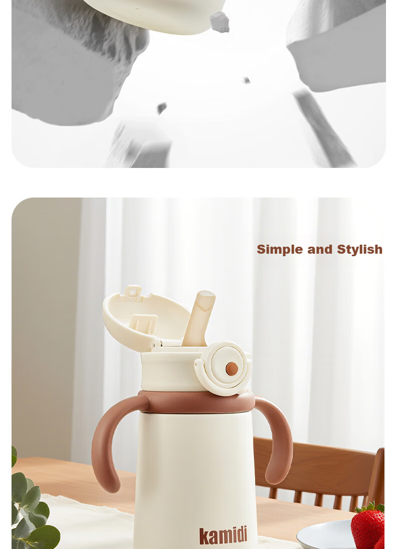 Kamidi Children's Insulated Bottle Infant Thermos Water Bottle Small Age Baby 316L Stainless Steel Straw Baby Bottle 400ml 27