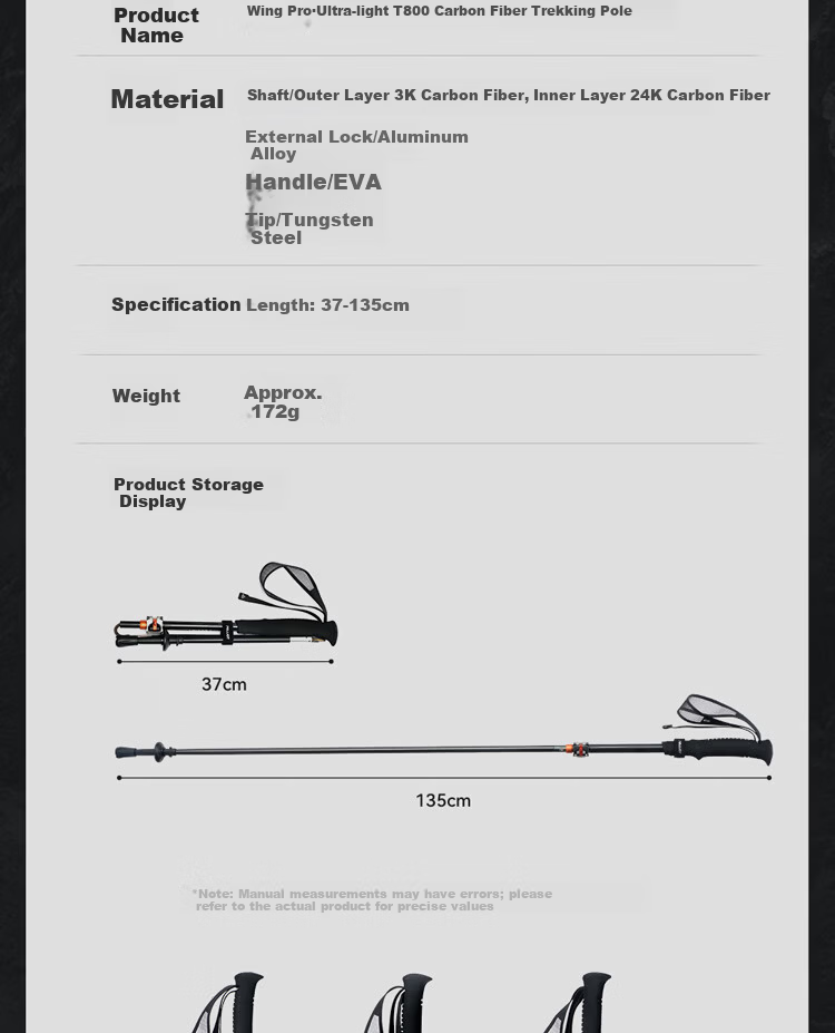 Pelliot Wing Pro Outdoor Hiking Pole T800 Carbon Fiber Telescopic Folding Trekking Stick 165036012 Black 11