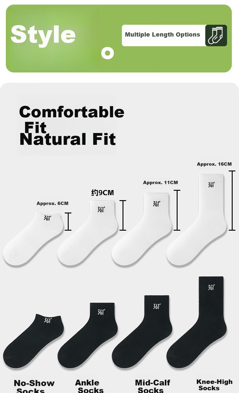 361° Spring Summer Cotton Mid-Calf Men's Sports Casual Solid Color Breathable Long Socks White - 4 Pairs Pack 9