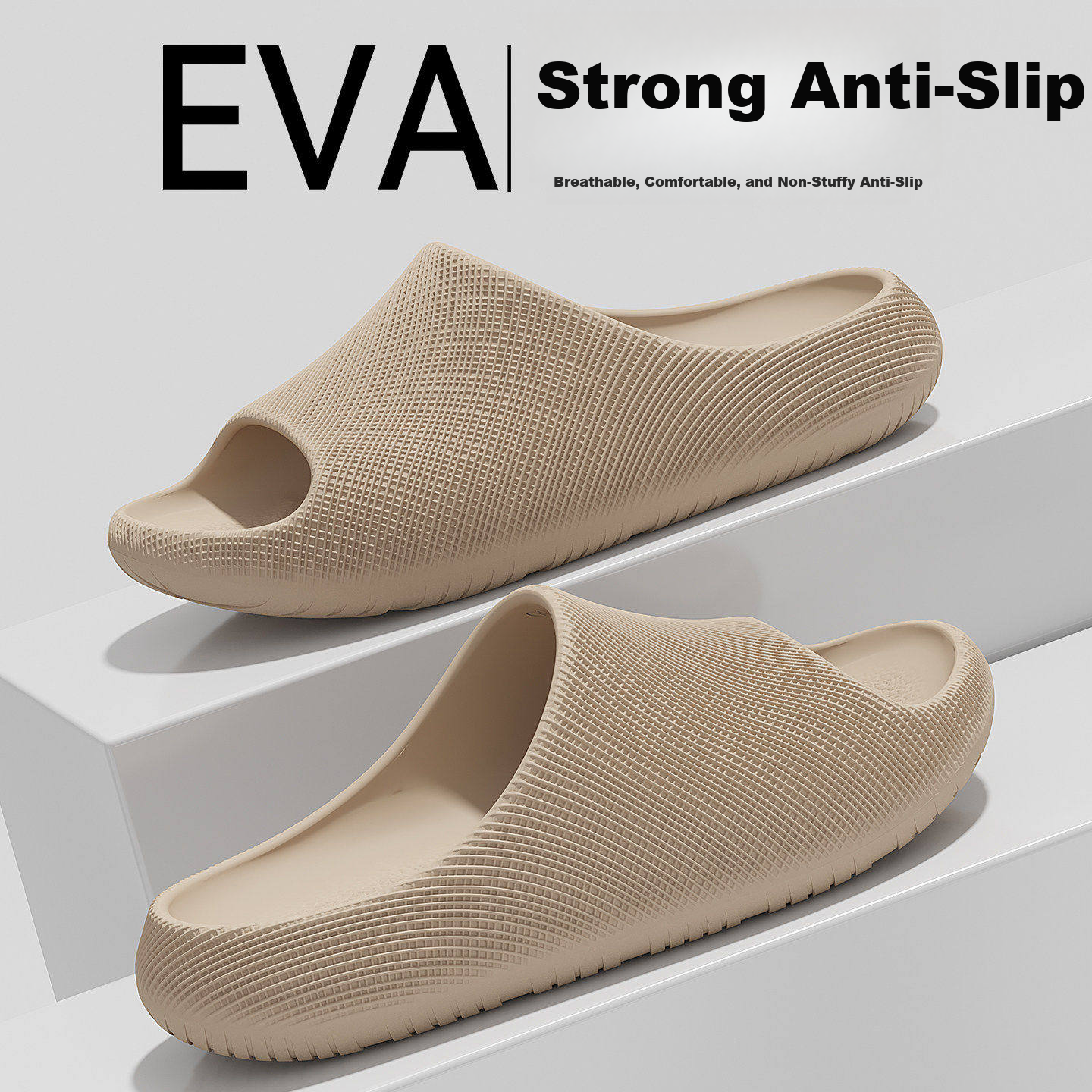 Ganmai 3D Texture Men's Summer Sports Comfortable Home Soft Thick Sole Slippers Black Size 36-37