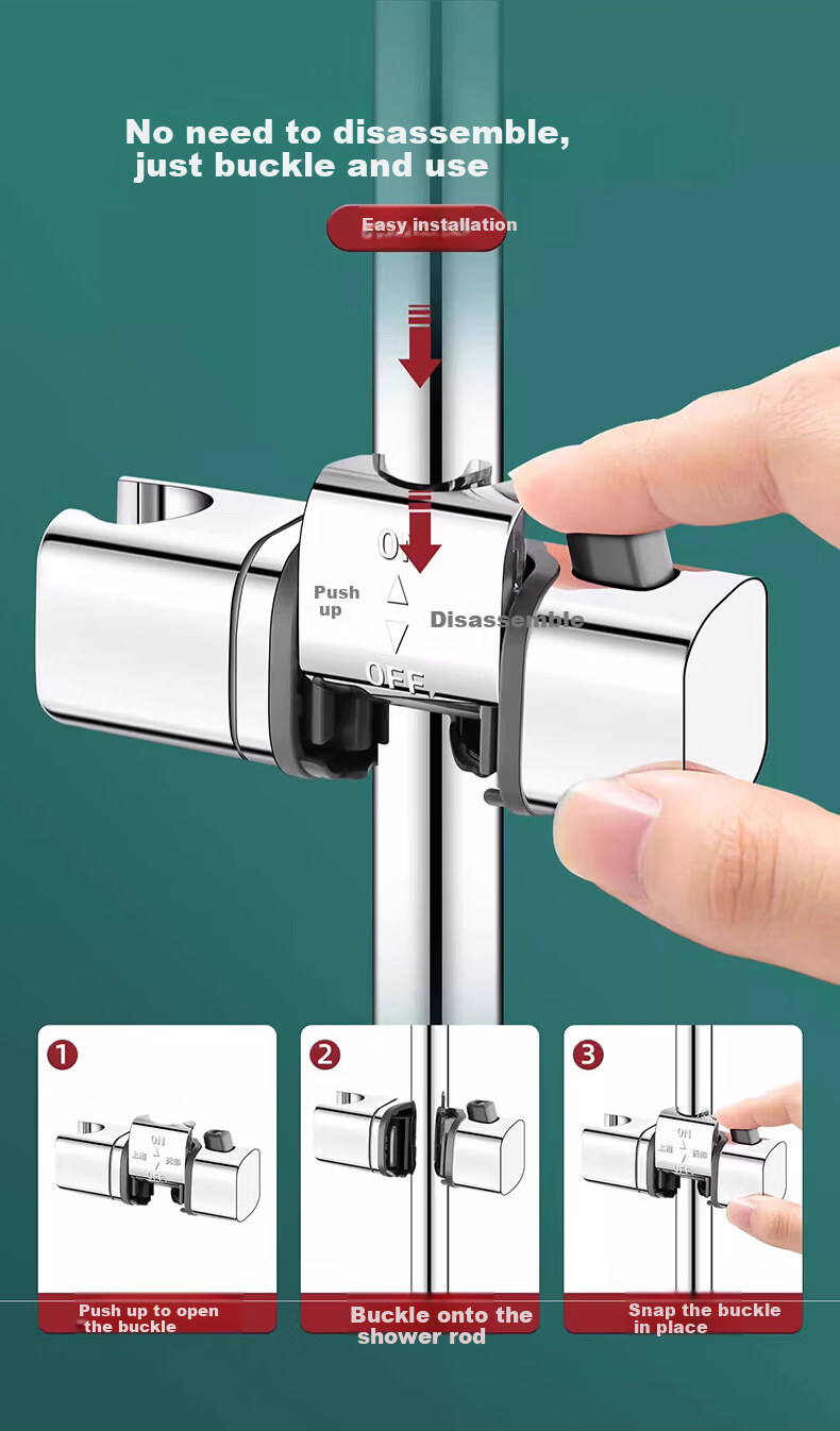 WUZORY [Germany] Pressurized Shower Head Holder, No-Drill Clip Fixed Sliding Bracket W121 5